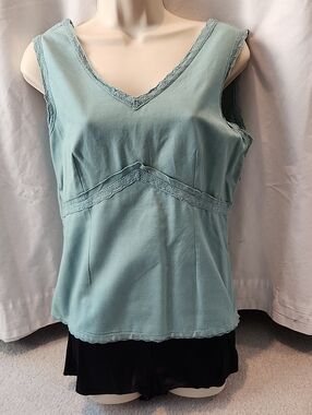 Christopher & Banks Sage Green V-Neck Lace-Trim Camisole